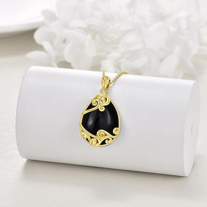 Black Onyx Necklace for Women Sterling Silver 18K Yellow Gold Plated