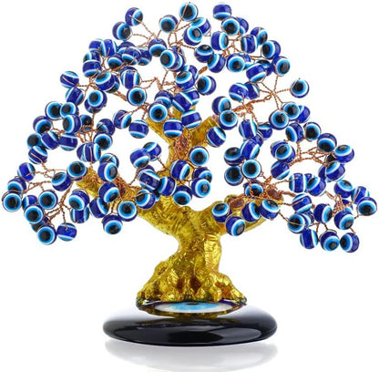 YU FENG 6.8inch Turkish Nazar Blue Evil Eye Tree, Evil Eye Coaster Tree for Protection Good Luck Prosperity Gift Showpiece for Home Table Office Decor