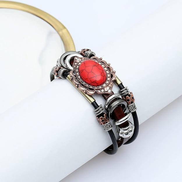 Leather Bracelets for Women Multilayer Bracelets for Women with Genuine Leather Layered Bracelets Boho/Bohemia Style Jewelry