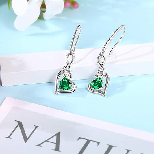 Birthstone Infinity Dangle Earrings for Women - Shysnow 925 Sterling Silver Heart Cubic Zirconia Drop Hypoallergenic Gemstone Dangling Earrings Birthstones Christmas Birthday Mother's Day Jewelry Gift