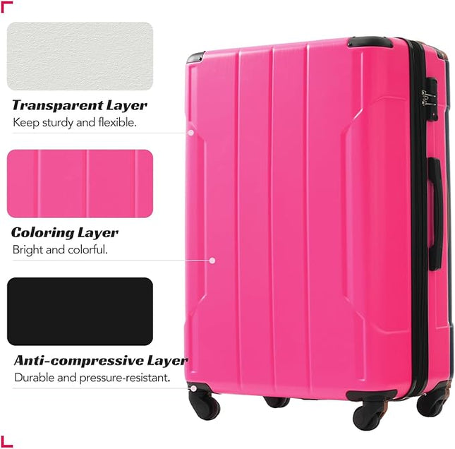 Merax Luggage Set 3 Piece Expandable Lightweight Spinner Suitcase with Corner Guards (Rose Red, 20/24/28)