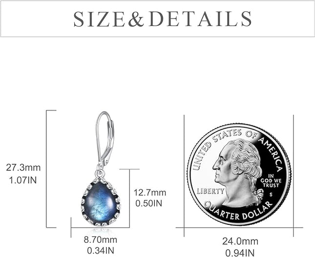 Moonstone/Larimar/Turquoise/Labradorite/Jade/Malachite Teardrop Earrings Sterling Silver Cage Filigree Dangle Drop Earrings for Women