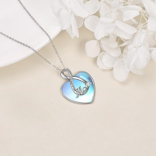 CRMAD Mother's Day Gifts for Mom Moonstone Necklace Sterling Silver for Mom from Daughter Jewelry (mom necklace)