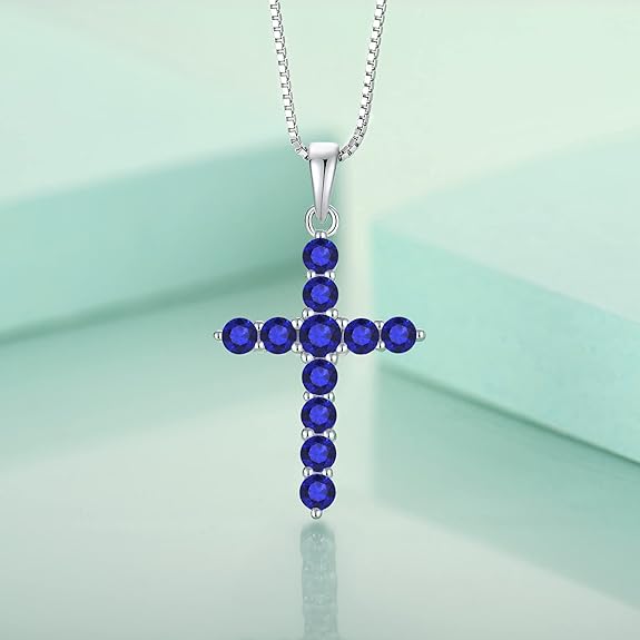 STARCHENIE Cross Necklace Sterling Silver Crucifix Pendant Gemstones Jewelry for Women