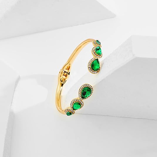 TOVABA Open Cuff Bangle Bracelet Green Bracelets for Women Rhinestone Bracelet Fashion Jewelry Gift