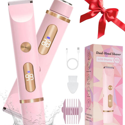 Bikini Trimmer for Women, 2-in-1 Electric Razor & Shaver, IPX7 Waterproof, Gentle Hair Removal for Pubic, Face, Legs, Underarms, Cordless Rechargeable with Ceramic Blades, Travel Friendly