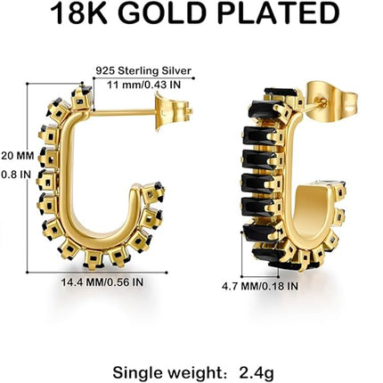 Gold Earrings for Women Girls,14K Gold Plated Hoop Earrings with 925 Sterling Silver Post Cubic Zirconia Huggie Earrings| CZ Stud Earring