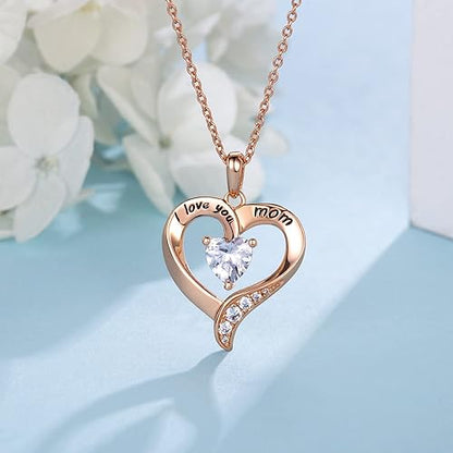 Mom Necklace 925 Sterling Silver Heart Necklace for Women Engraved I Love You