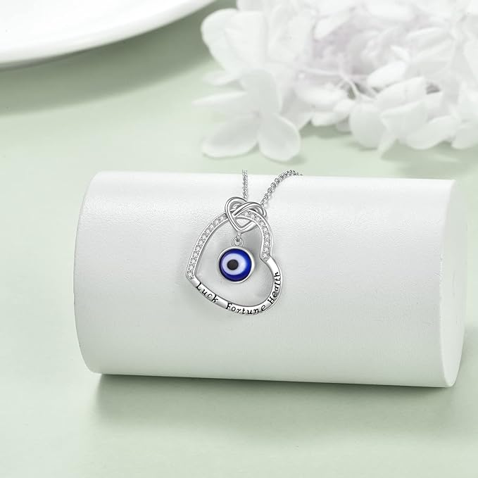 Evil Eye/Mama Bear/Horseshoe/Wishbone Necklace 925 Sterling Silver Heart Pendant Necklace Protection Jewelry Lucky Gifts For Women