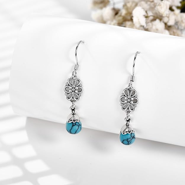 Turquoise Dangle Earrings for Women Sterling Silver Western Teardrop Bohemian Earrings Turquoise Jewelry Gifts for Women