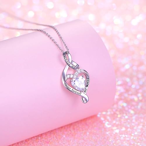925 Sterling Silver Always My Sister Daughter Mother Forever My Friend Love Heart Sister Necklace for Women Sister Mother Gift