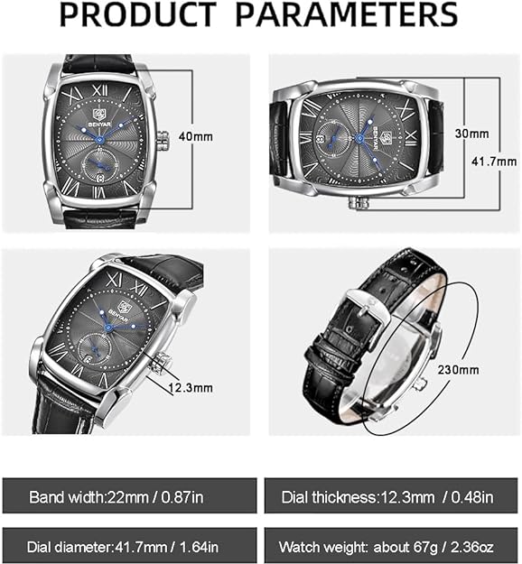 BENYAR Waterproof Classic Rectangle Case Vintage Design Watches Leather Strap Business Casual Wrist Watch for Men