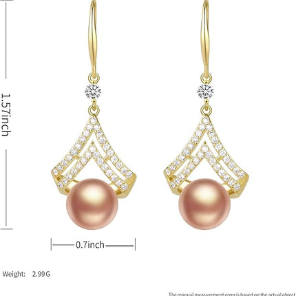 Pearl Earrings for Women, Dainty 14K Gold Plated/925 Sterling Silver Drop Pearls Dangle Earrings, Fashion Hypoallergenic Jewelry Gifts for Women