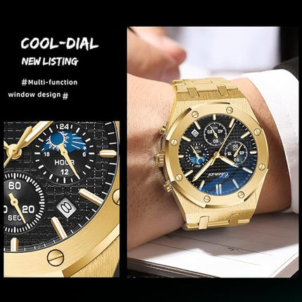 Gosasa Luxury Men's Watch Chronography Business Quartz Watch for Men Calendar Luminous Fashion Male Wristwatch Waterproof Stainless Steel Strap