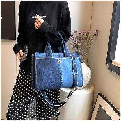 Canvas Tote Bag Women Large Denim Shoulder Bag Vintage Satchels Cute Hobo Bags Work Travel College Casual Tote Handbag