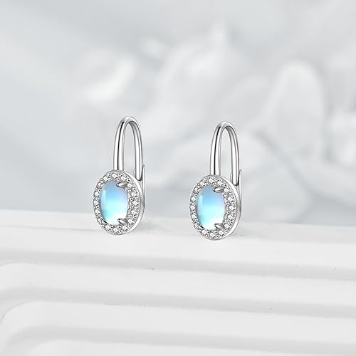 CRMAD Turquoise/Larimar/Moonstone Stud Earrings for Women 925 Sterling Silver Leverback Earrings Jewelry Gift for Girls