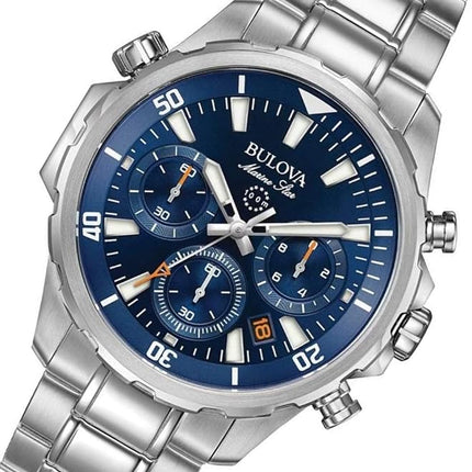 Bulova Men's Marine Star Series B Stainless Steel 6-Hand Chronograph Quartz Watch, Blue Dial Style: 96B256