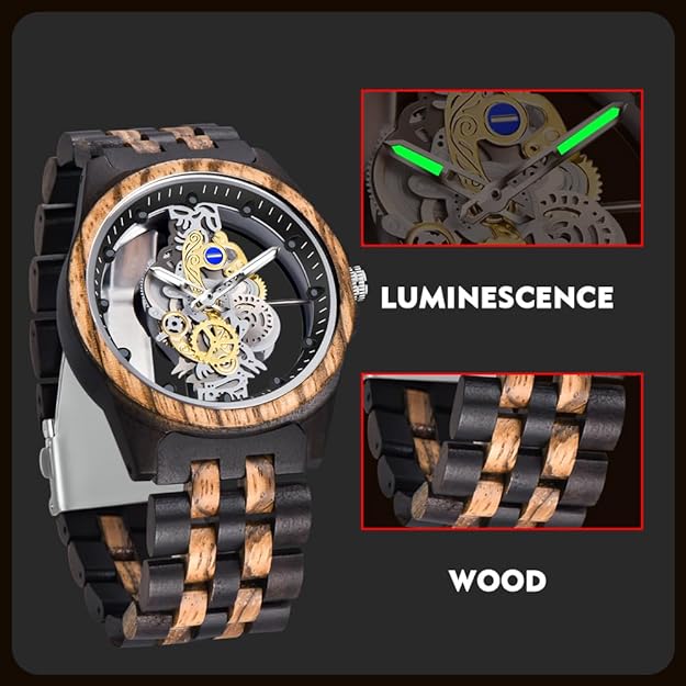 Dentily Men's Wooden Watch Lightweight Wooden Bamboo Mens Watches Analog Quartz Wood Watches for Men