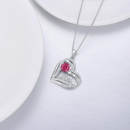 WINNICACA Mom Necklace 925 Sterling Silver Birthstone Love Heart Pendant Necklaces for Women Jewelry for Mom Birthday Mothers Day Gifts