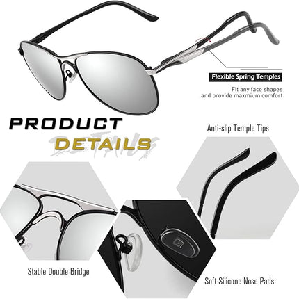 GQUEEN Classic Military Style Pilot Polarized Sunglasses Spring Hinges Al-Mg for mens MOS1