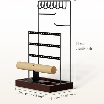 niffgaff Jewelry Holder Earring Display Stand: Jewelry Organizer Stand Earring Display Bulk Earring Storage Bracelet Organizer Wooden Base