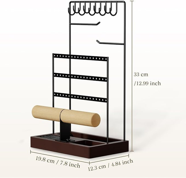 niffgaff Jewelry Holder Earring Display Stand: Jewelry Organizer Stand Earring Display Bulk Earring Storage Bracelet Organizer Wooden Base