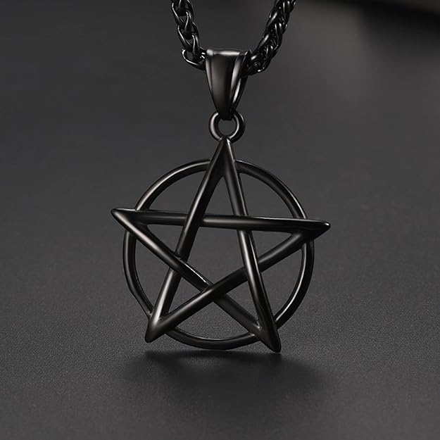 U7 Wiccan Necklace Pagan Pendant Men Women Stainless Steel/Black/18K Gold Plated Pentagram/Norse Viking/Raven Occult Necklaces