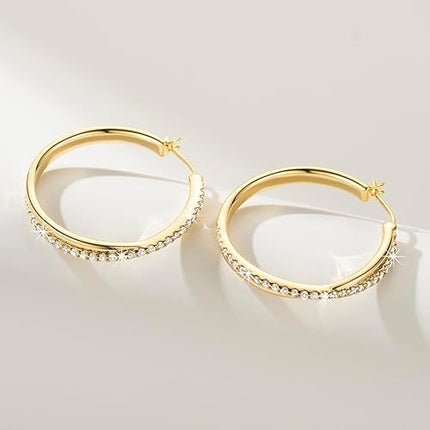 ELEBEST Hoop Earrings 14K Hoop Gold Earrings for Women Thick Large Diamond Hoops Earring Elegant X-shaped Gold Huggie Earring 30mm