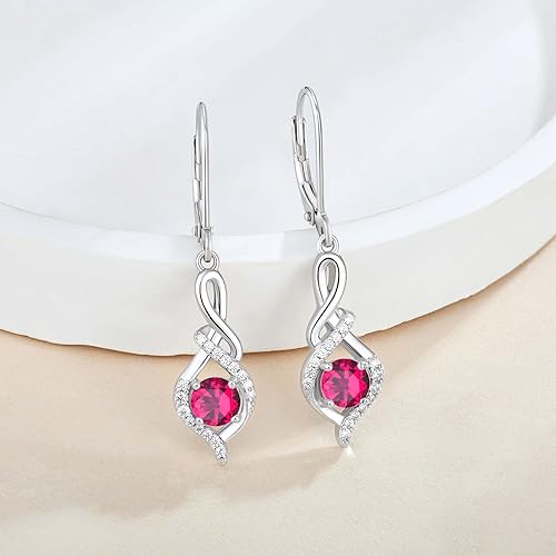 Sterling Silver Leverback Earrings for Women - Guesma 925 Infinity Dangle Drop Earrings Round Birthstone Earrings - Jewelry Gifts for Her