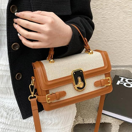 Womens Chic Crossbody Shoulder Bags Small Totes PU Leather Evening Clutch Purse Splicing Handbag Elegant Satchel