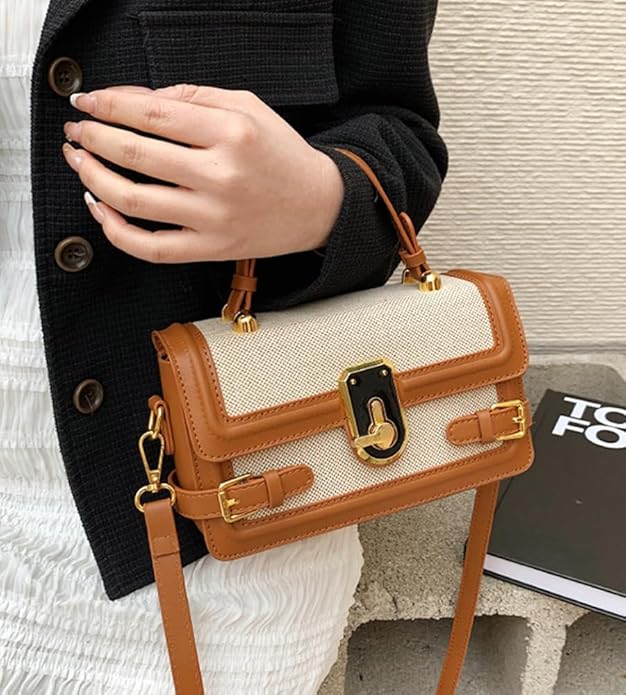 Womens Chic Crossbody Shoulder Bags Small Totes PU Leather Evening Clutch Purse Splicing Handbag Elegant Satchel