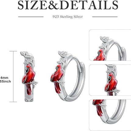 CRMAD Cardinal Earrings for Women Sterling Silver Red Cardinal Hoop Earrings Bird Earrings Cardinal Jewelry Gift (cardinal)