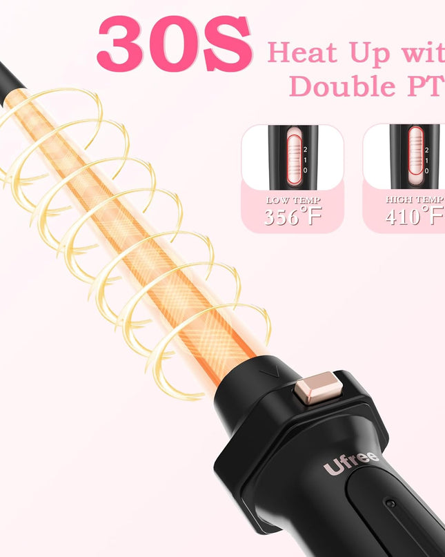 Ufree 5 in 1 Curling Iron with Interchangeable Ceramic Barrels (0.35"-1.25"), Curling Wand Set with Flat Iron Hair Straightener, Instant Heat Up, Dual Voltage Hair Curler, Gifts for Women
