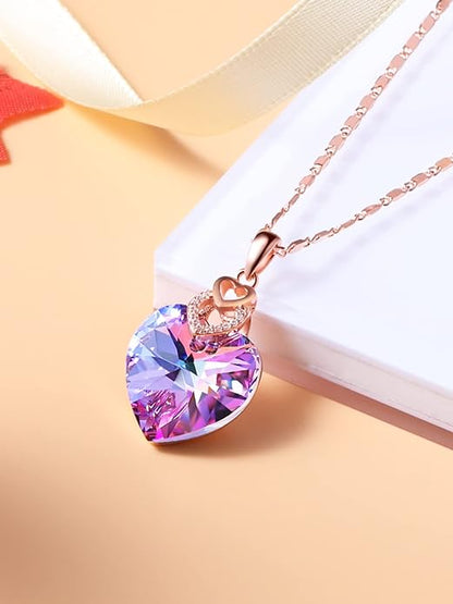 PLATO H 3 Heart Crystal Necklace for Women Gifts for her Pendant Crystal Jewelry Necklace for Girl Wedding Gifts for Anniversary Day Mother's Day Valentine’s Day Birthday