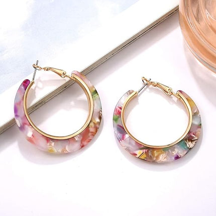 XOCARTIGE Acrylic Hoop Earrings for Women Tortoise Resin Earrings Bohemia Statement Dangle Earring Studs for Girls