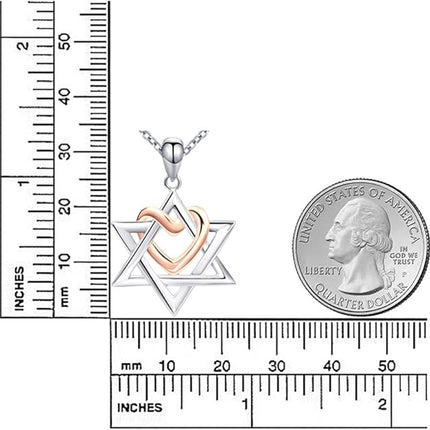 APOTIE Silver Star of David pendant with Rose Gold Heart Necklace Mother Day Jewelry Gift for Mom Women (Rose Gold Heart Star of David Necklace)