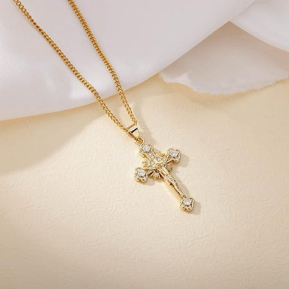 Cross Necklace for Women 18K Gold Plated Cross Pendant Choker Necklace for teen girls