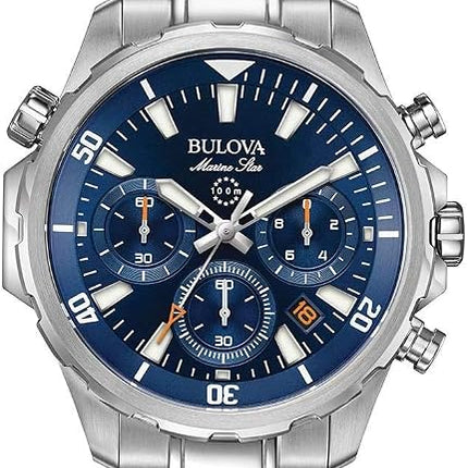 Bulova Men's Marine Star Series B Stainless Steel 6-Hand Chronograph Quartz Watch, Blue Dial Style: 96B256