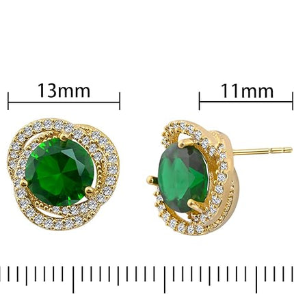 18K Gold Plated Emerald Earrings Gold and Green Earrings with Sterling Silver Stud Hypoallergenic Stud Earrings for Women Trendy