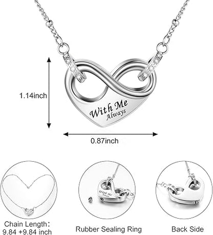 Dletay Infinity Cremation Urn Necklace for Ashes Heart Ash Necklace for Women Memorial Cremation Jewelry Ash Holder