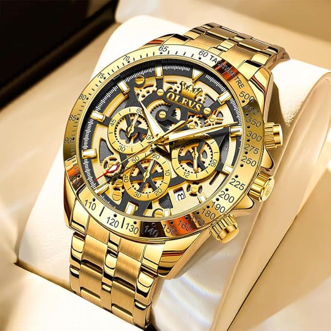OLEVS Watch for Men Skeleton Business Dress Stainless Steel Waterproof Luminous Mens Wrist Watch