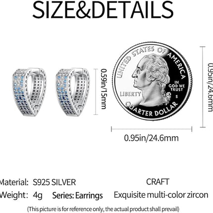 925 Sterling Silver Earrings Set for Women Trendy U Shaped Hoop Earrings Heart Hoop Earrings Colorful Cubic Zirconia Hypoallergenic Cartilage Earrings