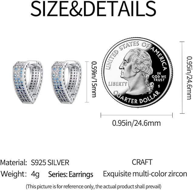 925 Sterling Silver Earrings Set for Women Trendy U Shaped Hoop Earrings Heart Hoop Earrings Colorful Cubic Zirconia Hypoallergenic Cartilage Earrings