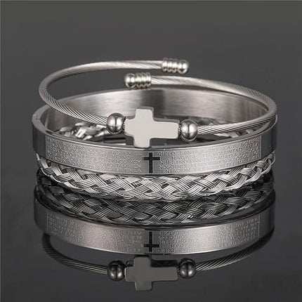 18K Gold Plated Stainless Steel Bracelets for Men - Roman Numeral Bracelet Luxury Crown King Twisted Cable Bracelet Set Men Cuff Bangle Bracelets Father's Day Gifts