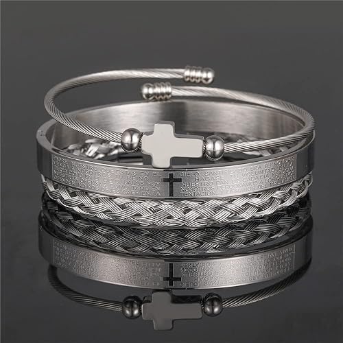 18K Gold Plated Stainless Steel Bracelets for Men - Roman Numeral Bracelet Luxury Crown King Twisted Cable Bracelet Set Men Cuff Bangle Bracelets Father's Day Gifts
