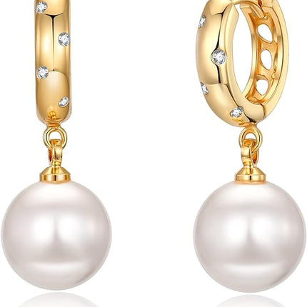 XYJZXY Elegant Simulated Pearl Hoop Earrings for Women Lightweight Faux Pearl Earrings Dangle Drop Earrings CZ Diamond Pearl Earrings Wedding Jewelry