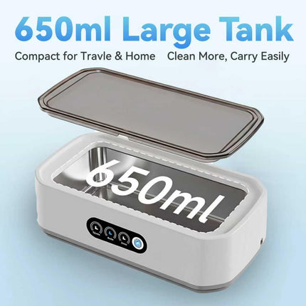 Ultrasonic Jewelry Cleaner Machine: 49KHz Ultrasonic Cleaner with 3 Cleaning Modes for Jewelry,Glasses,Rings,Watch Strap,Dentures,Retainers,Coins,Earring,650ML 304 Stainless Steel Tank(White)