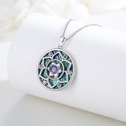 Lotus Necklaces for Women 925 Sterling Silver 7 Chakra Pendant Necklace Spiritual Lotus Chakra Jewelry Birthday Yoga Gifts