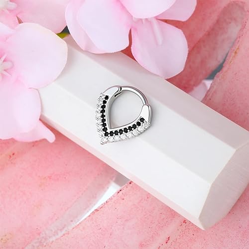 CM Crareesi Mania Septum Jewelry 8mm Teardrop Septum Piercing Jewelry 316L Stainless Steel Daith Piercing Jewelry Double Clear CZ Paved 16G Septum Clicker Rings for Women