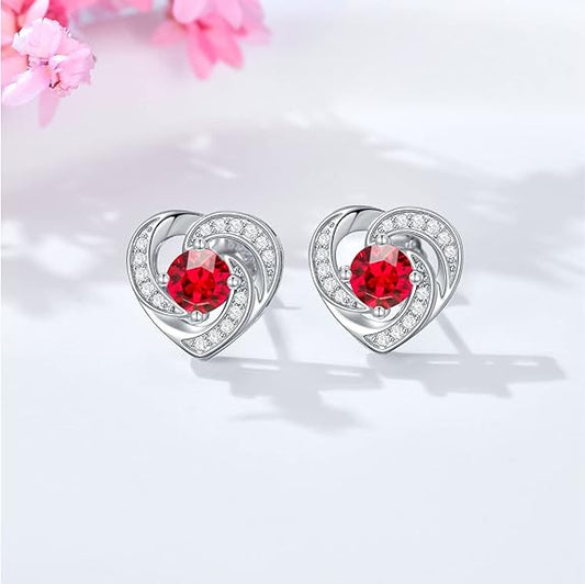 AOBOCO 925 Sterling Silver Birthstone Heart Stud Earrings, Anniversary Valentine's Birthday Jewelry Gifts for Women Girls